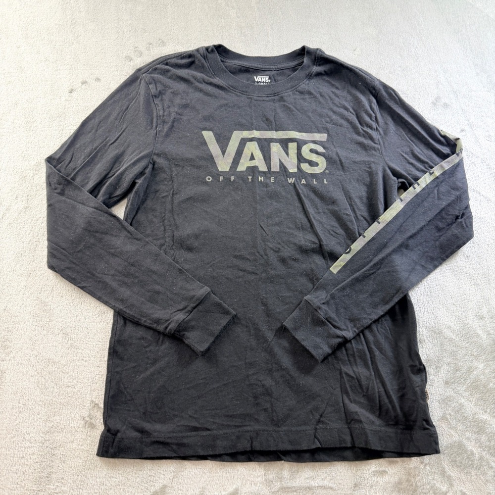 Vans Off The Wall Men's Long Sleeve T-Shirt Black Camo Logo Size XS